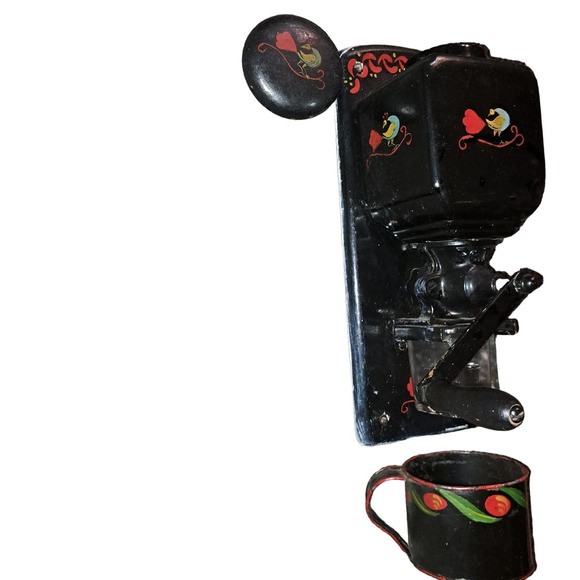 FABULOUS VINTAGE 14" Hand Painted Wall Mount Ceramic & Wood Coffee Grinder - Picture 4 of 16